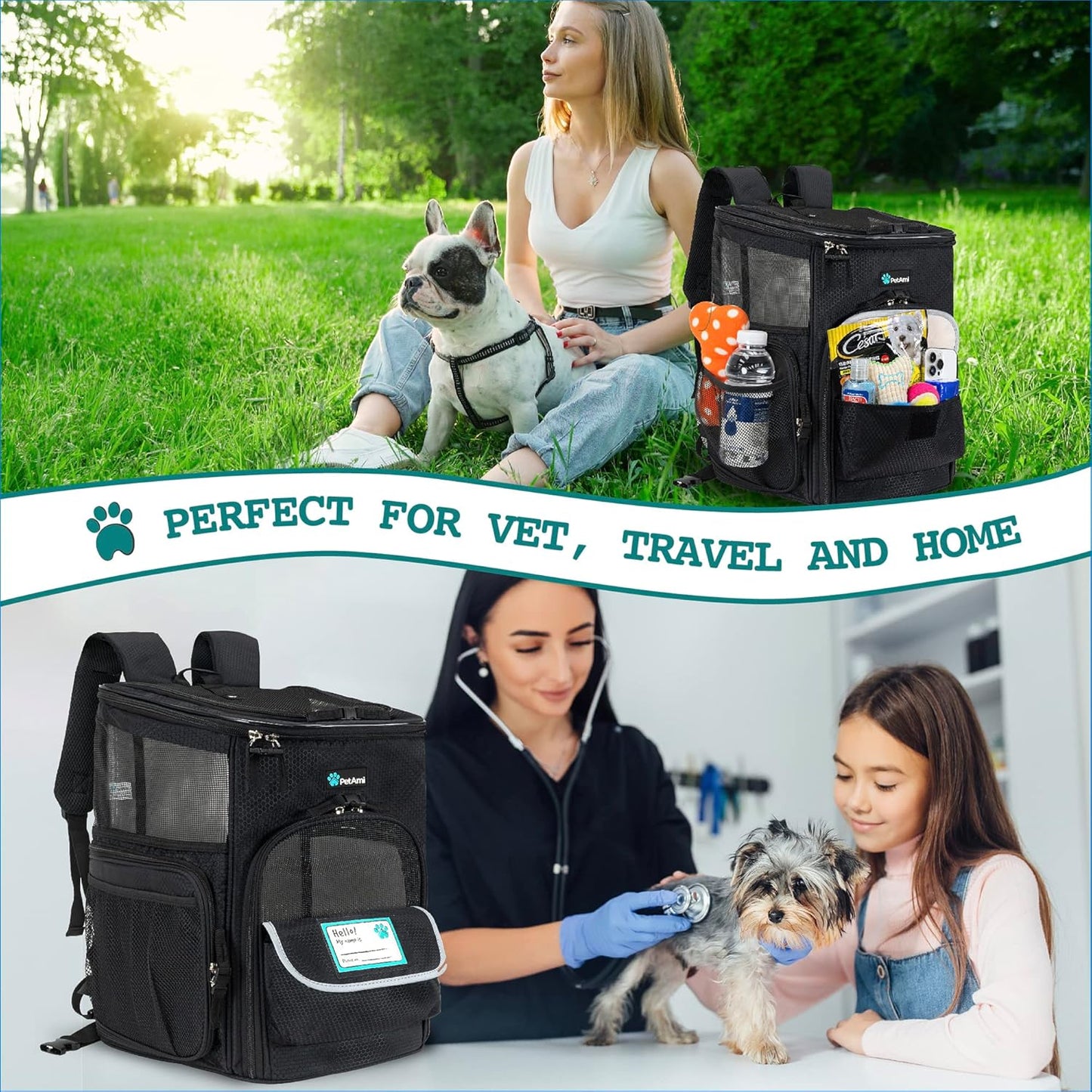 Premium Airline Approved Dog Backpack Carrier - Versatile, Comfortable & Ventilated for Travel with Cats and Small Dogs - Max Weight 18 lbs - Stylish Black Design