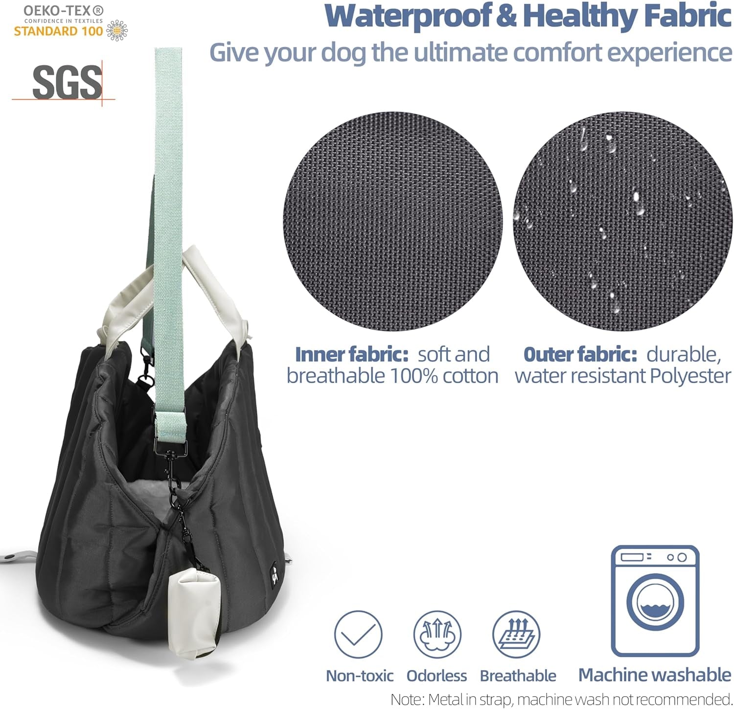 Dog Carrier for Medium Dogs, Travel Purse for Dogs up to 20 Lbs with Poop Bag Holder, Dog Collar Clip, Double-Sided Pad, Adjustable Leash, Waterproof Washable Bag, Monet Grey