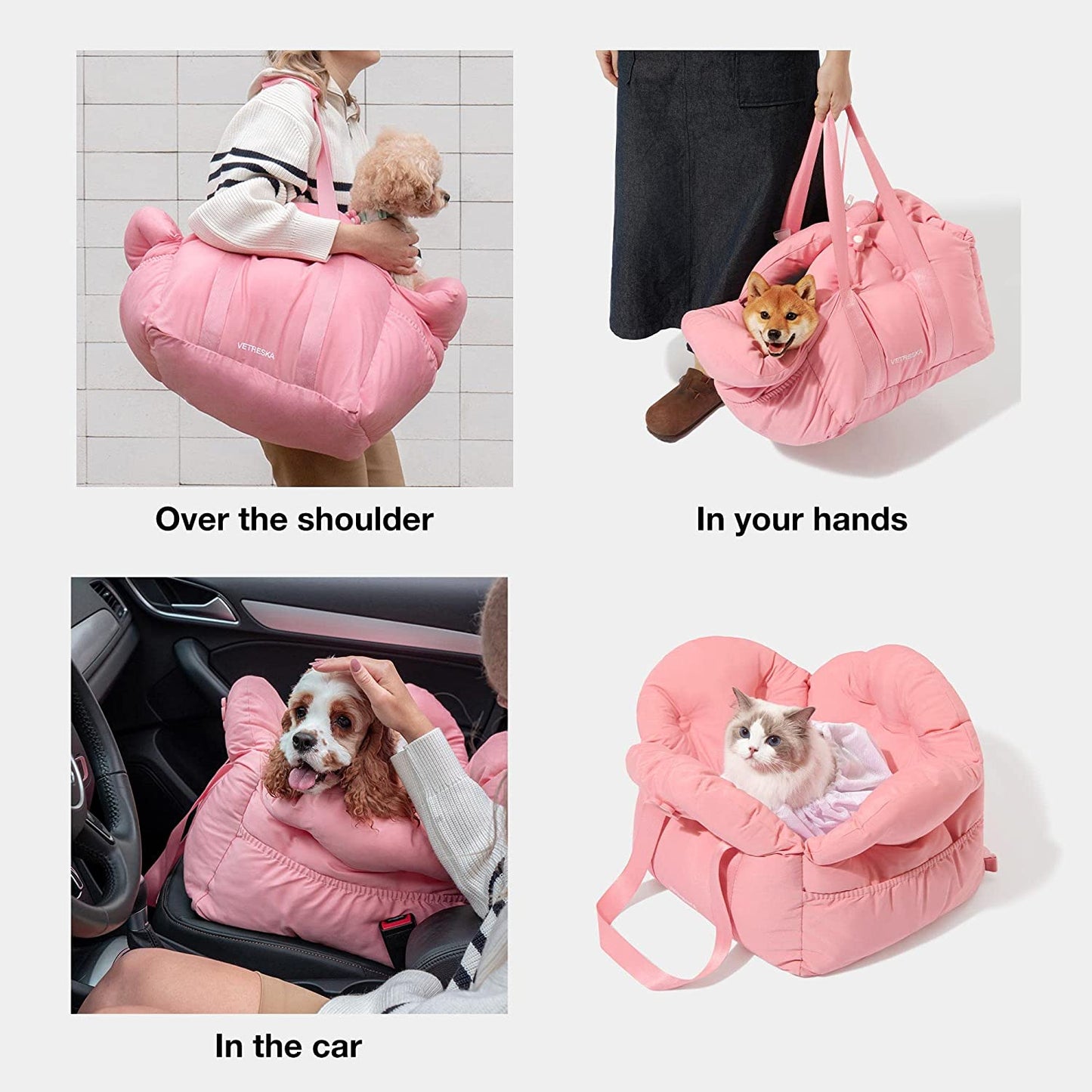 Dog Carrier Dog Car Seat for Small Dogs - Washable Cat Carrier Portable Puppy Bed for Car Seat of Easy Installation Pet Travel Carrier Bed with Storage Pocket & Safety Clip-On Leas