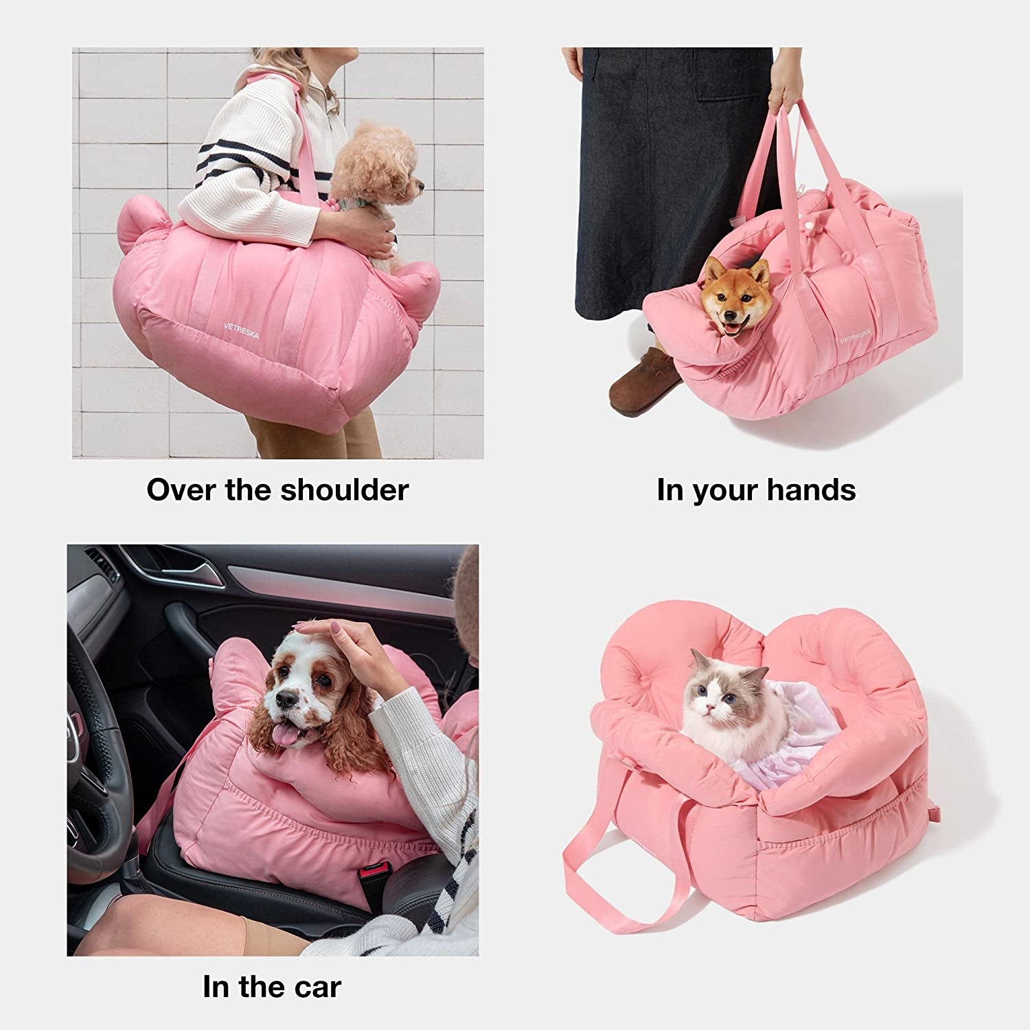 Dog Carrier Dog Car Seat for Small Dogs - Washable Cat Carrier Portable Puppy Bed for Car Seat of Easy Installation Pet Travel Carrier Bed with Storage Pocket & Safety Clip-On Leas