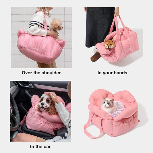Dog Carrier Dog Car Seat for Small Dogs - Washable Cat Carrier Portable Puppy Bed for Car Seat of Easy Installation Pet Travel Carrier Bed with Storage Pocket & Safety Clip-On Leas