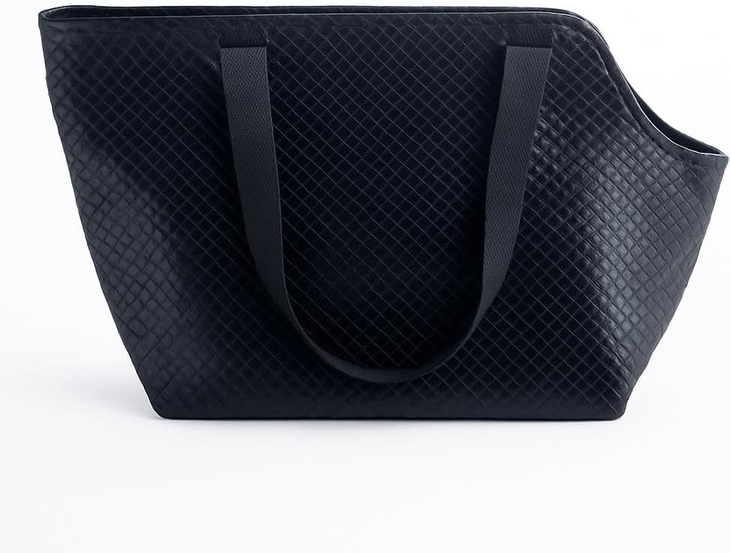 Luxury Woven Dog Purse Carrier for Small Dogs - Cozy Faux Leather, Dog Carrier Purse with Secure Harness Clip, Black Dog Tote Bag for Small Dogs and Puppies