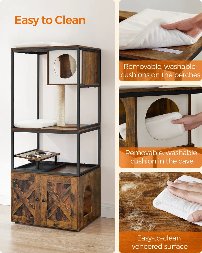 Kimmel 58" Cat Condo: Stylish Litter Box Enclosure with Elevated Bowls for Your Feline's Comfort