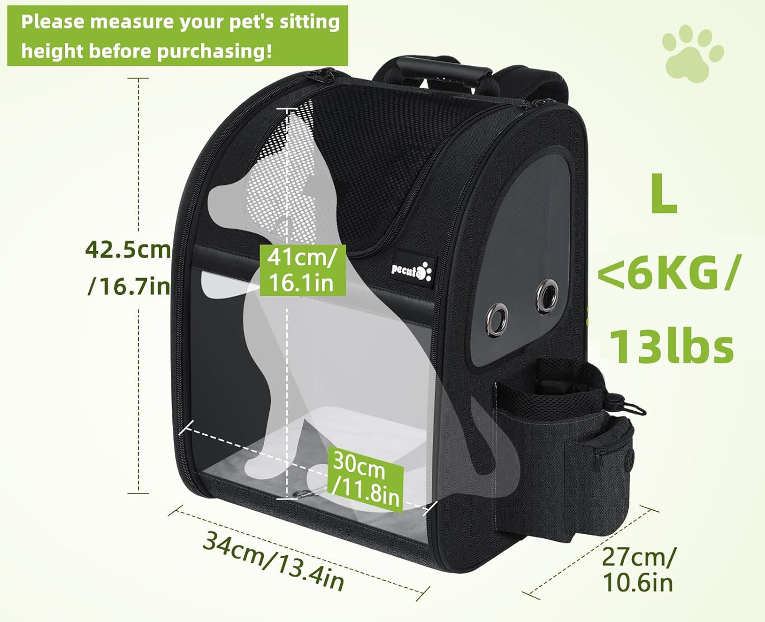 Ultimate Expandable Dog Carrier Backpack - Waterproof & Breathable Design for Small Dogs and Cats Up to 18 Lbs - Perfect for Hiking, Travel, and Outdoor Adventures in Sleek Black