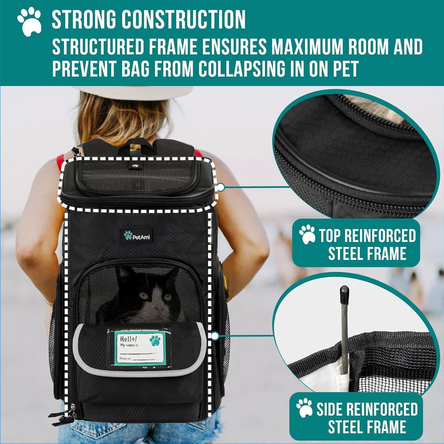 Premium Airline Approved Dog Backpack Carrier - Versatile, Comfortable & Ventilated for Travel with Cats and Small Dogs - Max Weight 18 lbs - Stylish Black Design