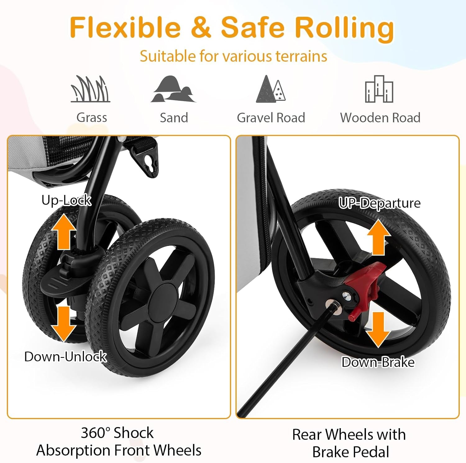 Double Pet Stroller with 2 Detachable Carrier Bags, Safety Belt, 4 Lockable Wheels, Folding Cat & Dog Stroller for Small Medium Pets, Cats Dogs Puppy Travel Strolling Cart (Gray)