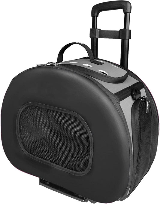 'Final Destination' Airline Approved 2-In-1 Tough-Shell Wheeled Collapsible Travel Fashion Pet Dog Carrier Crate, One Size, Black