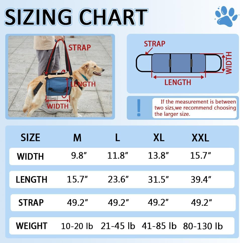 Ultimate Comfort Dog Carry Sling - Supportive Emergency Backpack Harness for Senior Dogs with Joint Issues, Arthritis, and Nail Trimming (XX-Large, Blue)