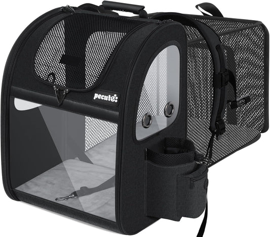 Ultimate Expandable Dog Carrier Backpack - Waterproof & Breathable Design for Small Dogs and Cats Up to 18 Lbs - Perfect for Hiking, Travel, and Outdoor Adventures in Sleek Black
