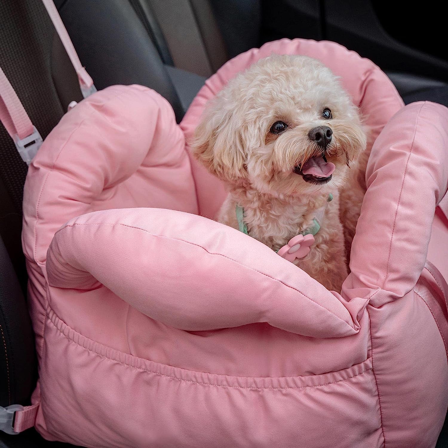 Dog Carrier Dog Car Seat for Small Dogs - Washable Cat Carrier Portable Puppy Bed for Car Seat of Easy Installation Pet Travel Carrier Bed with Storage Pocket & Safety Clip-On Leas