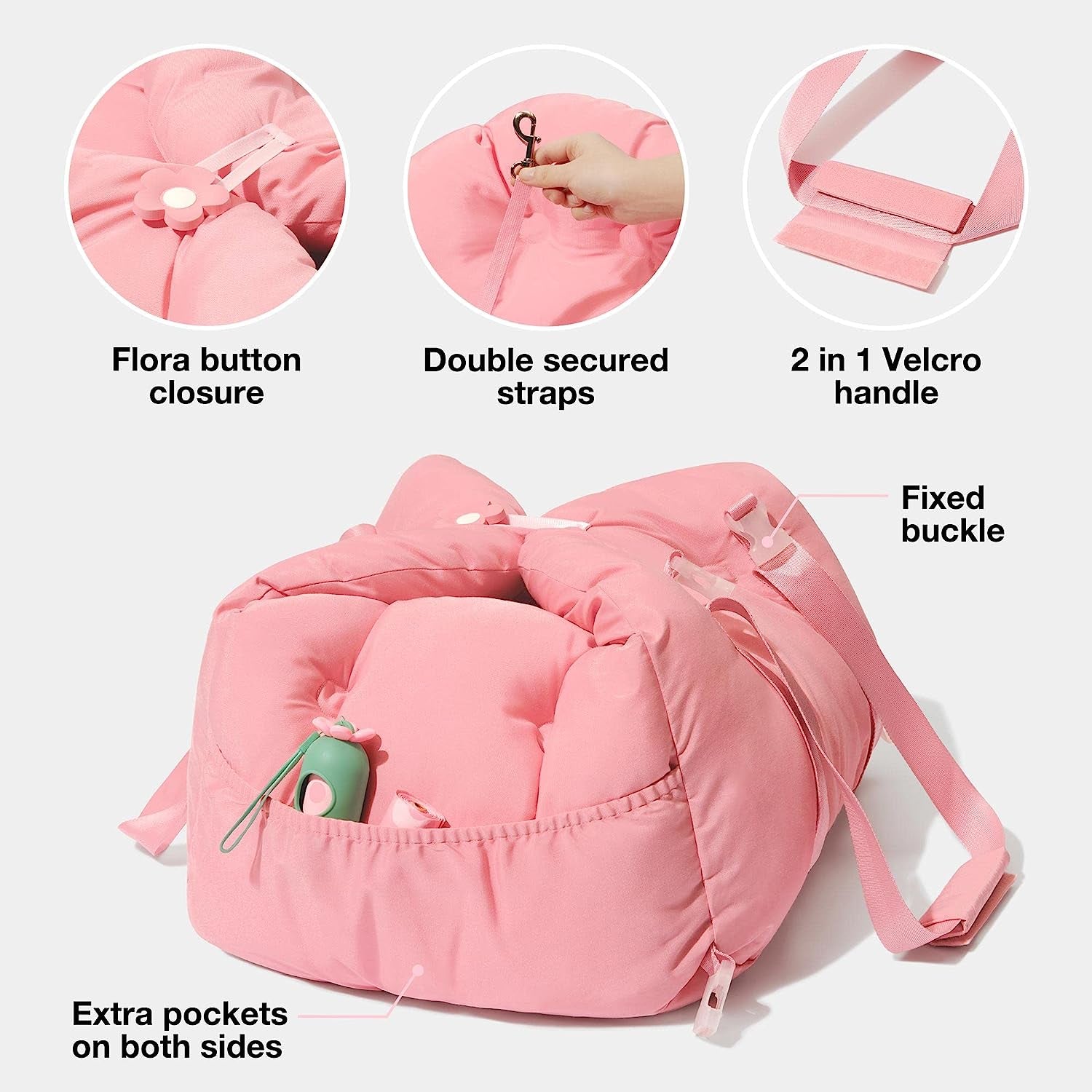 Dog Carrier Dog Car Seat for Small Dogs - Washable Cat Carrier Portable Puppy Bed for Car Seat of Easy Installation Pet Travel Carrier Bed with Storage Pocket & Safety Clip-On Leas