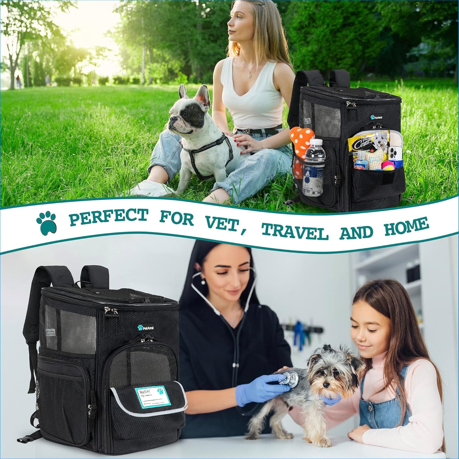 Premium Airline Approved Dog Backpack Carrier - Versatile, Comfortable & Ventilated for Travel with Cats and Small Dogs - Max Weight 18 lbs - Stylish Black Design
