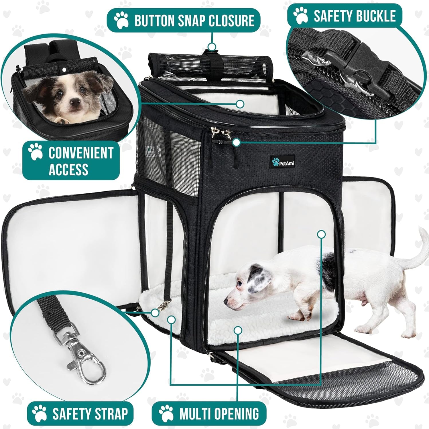 Premium Airline Approved Dog Backpack Carrier - Versatile, Comfortable & Ventilated for Travel with Cats and Small Dogs - Max Weight 18 lbs - Stylish Black Design