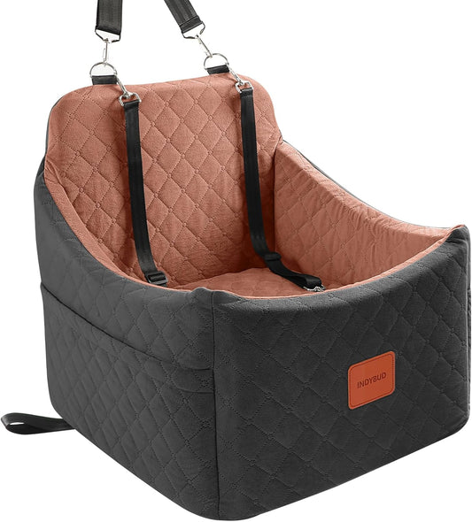 Dog Car Seats for Small Medium Dogs, Portable Detachable Washable Puppy Car Seat for Dog up to 35Lbs, Pet Booster Seat with Storage Pockets and Safety Belt (Black/Brown, Medium)
