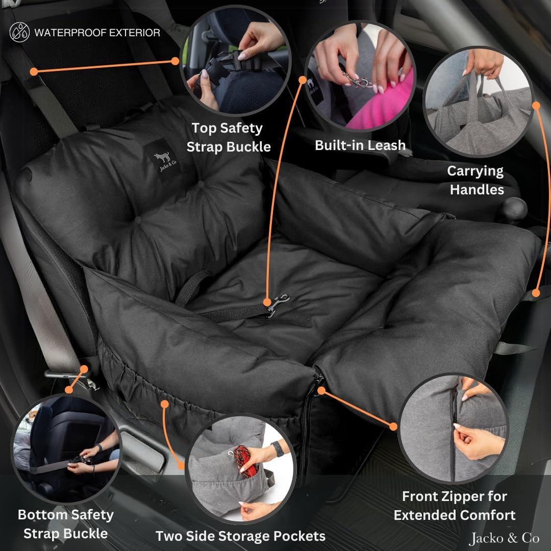 Luxurious Premium Dog Car Seat & Travel Bed for Small & Medium Pets up to 30lbs - Soft, Water Resistant, and Machine Washable for Ultimate Comfort and Safety