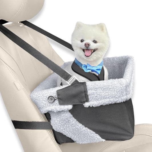 Deluxe Grey Dog Car Seat - Ultimate Booster Seat for Small Dogs Up to 18 Lbs with Safety Harness and Washable Comfort