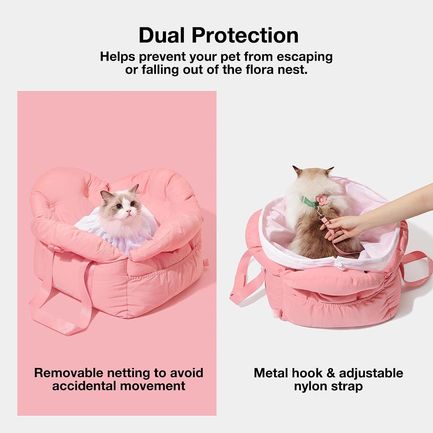 Dog Carrier Dog Car Seat for Small Dogs - Washable Cat Carrier Portable Puppy Bed for Car Seat of Easy Installation Pet Travel Carrier Bed with Storage Pocket & Safety Clip-On Leas