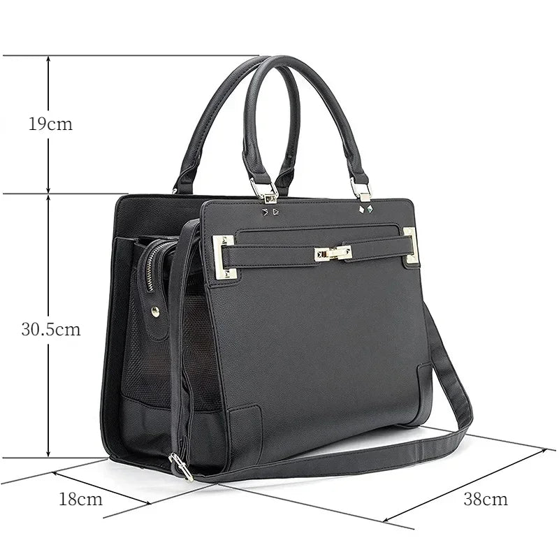 Luxury Soft-Sided Leather Pet Carrier Handbag Dog Cat Carrier Purse for Small Dogs Puppy TSA Airline Approved Pet Bag