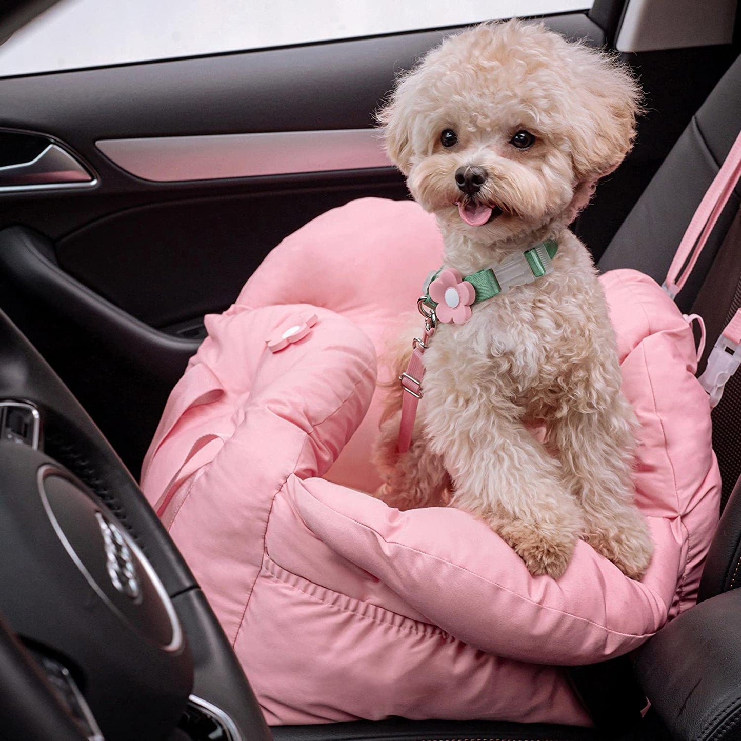 Dog Carrier Dog Car Seat for Small Dogs - Washable Cat Carrier Portable Puppy Bed for Car Seat of Easy Installation Pet Travel Carrier Bed with Storage Pocket & Safety Clip-On Leas