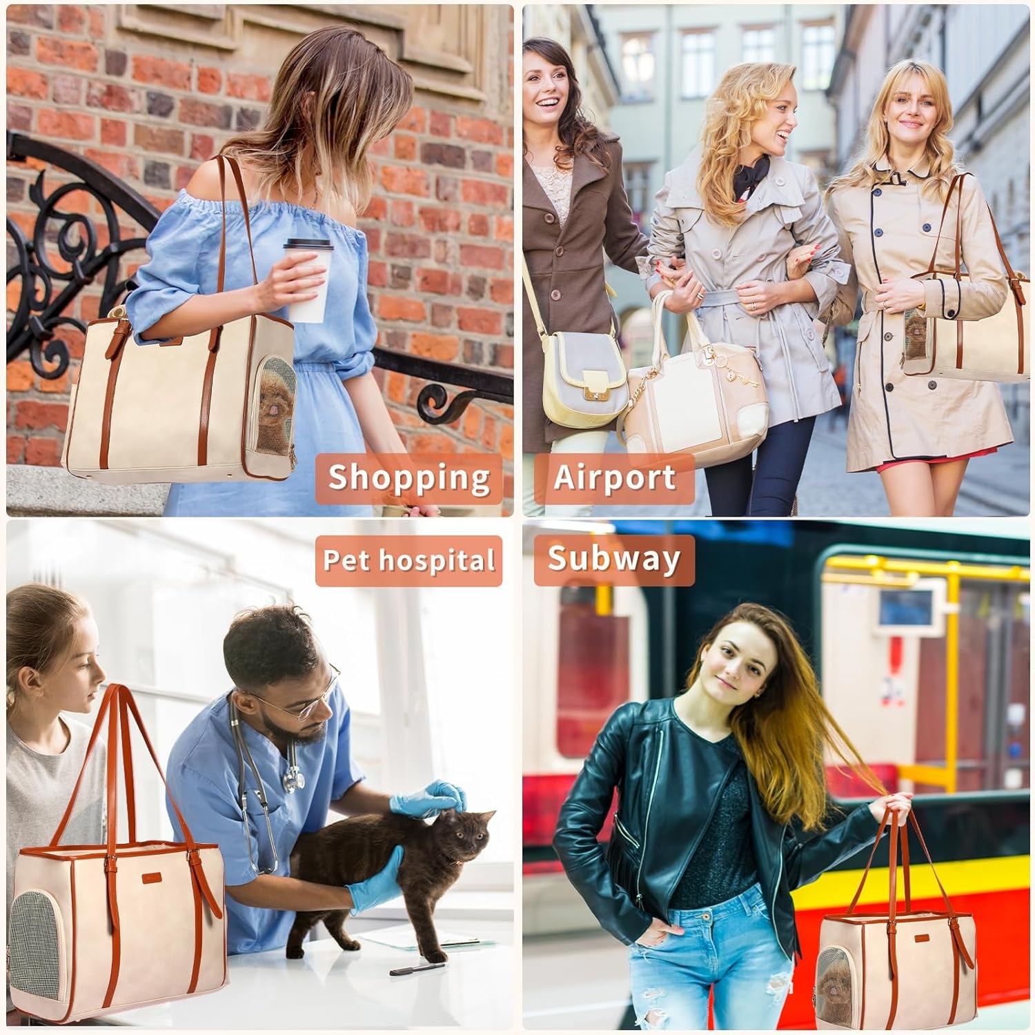 Chic & Comfortable Beign Soft-Sided Dog Purse Carrier - Airline Approved Travel Tote for Small Pets