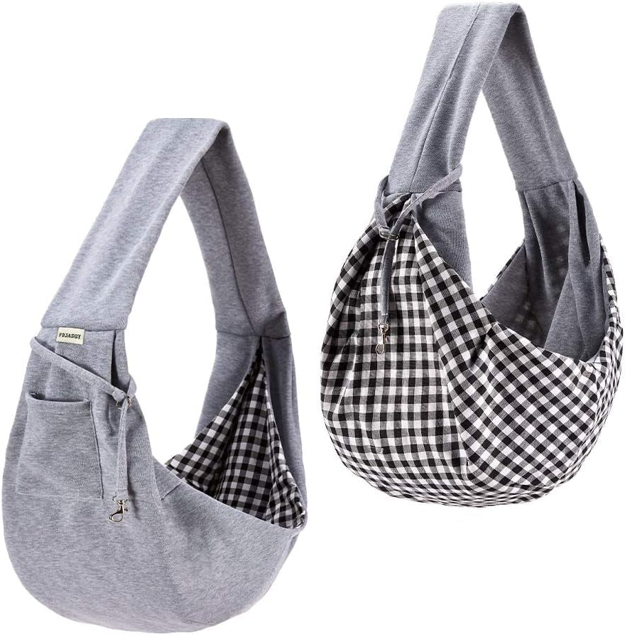 Cozy Charcoal Gray Small Pet Sling Carrier - Hands-Free Reversible Tote with Safety Belt & Pocket for Dogs and Cats on the Go