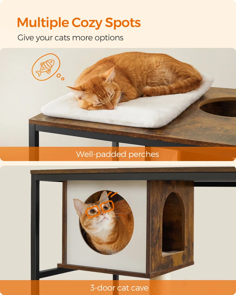 Kimmel 58" Cat Condo: Stylish Litter Box Enclosure with Elevated Bowls for Your Feline's Comfort