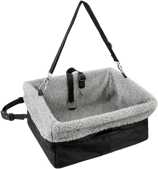 Metal Frame Construction Pet Booster Seat with Zipper Storage Pocket, Black/Grey