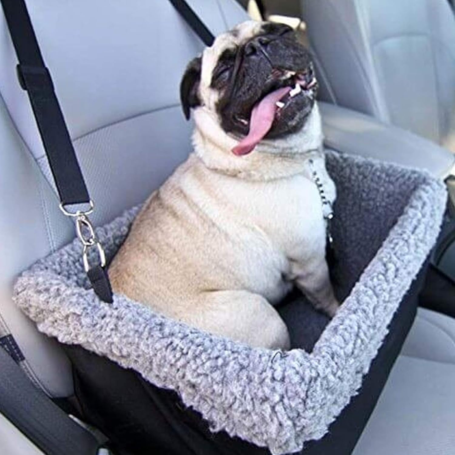 Metal Frame Construction Pet Booster Seat with Zipper Storage Pocket, Black/Grey