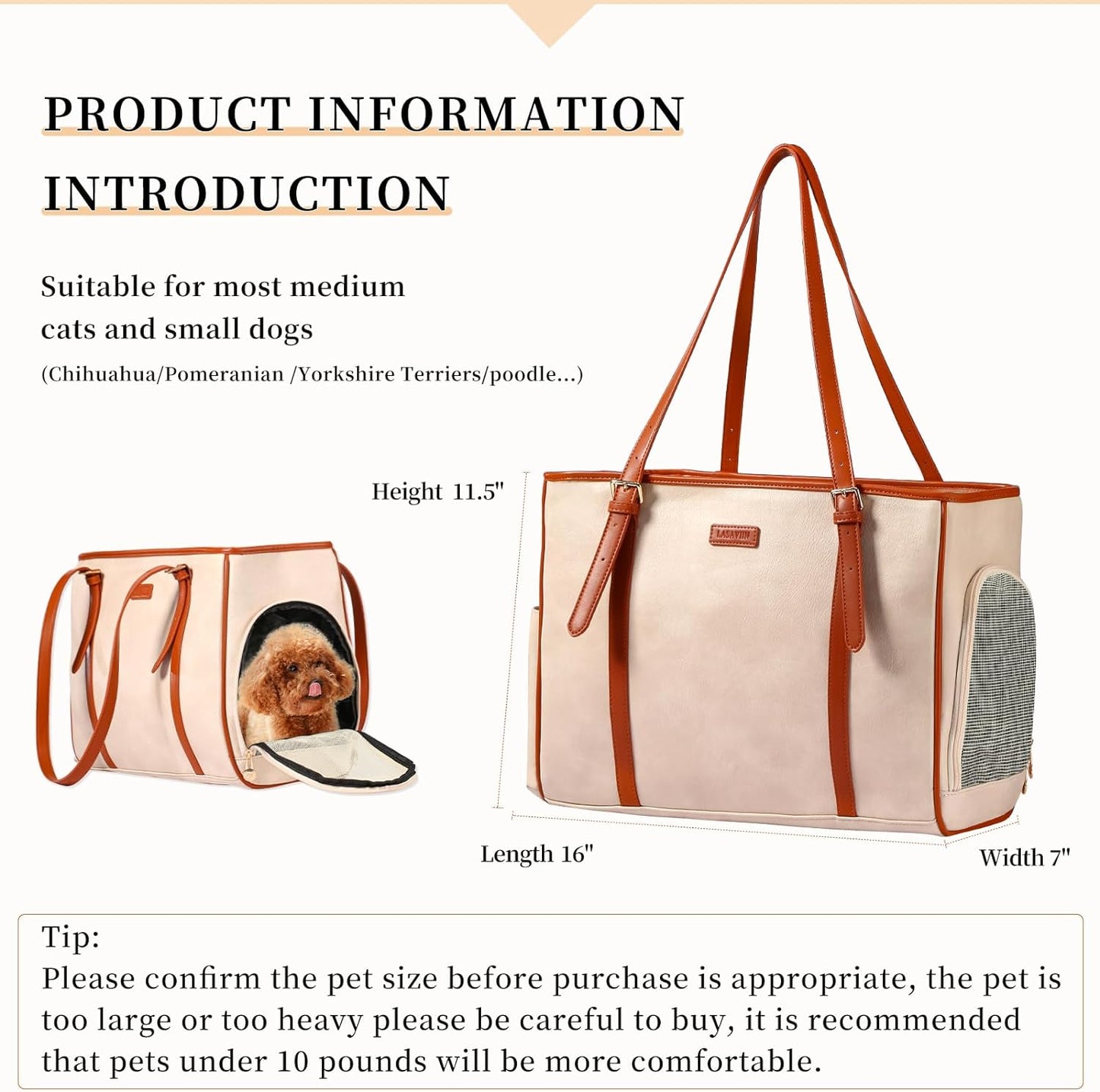 Chic & Comfortable Beign Soft-Sided Dog Purse Carrier - Airline Approved Travel Tote for Small Pets