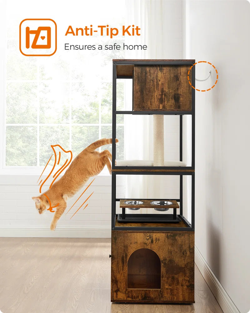 Kimmel 58" Cat Condo: Stylish Litter Box Enclosure with Elevated Bowls for Your Feline's Comfort