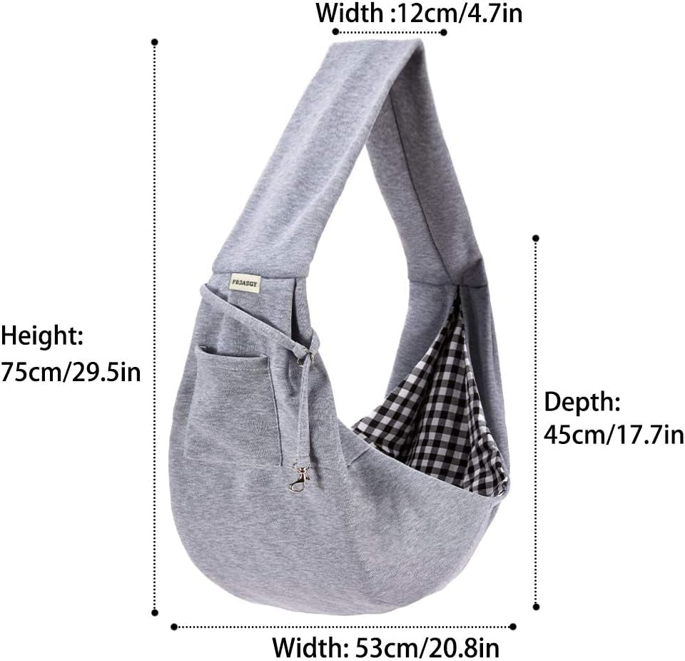 Cozy Charcoal Gray Small Pet Sling Carrier - Hands-Free Reversible Tote with Safety Belt & Pocket for Dogs and Cats on the Go