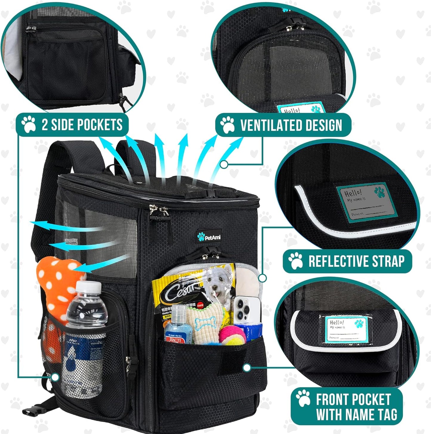 Premium Airline Approved Dog Backpack Carrier - Versatile, Comfortable & Ventilated for Travel with Cats and Small Dogs - Max Weight 18 lbs - Stylish Black Design