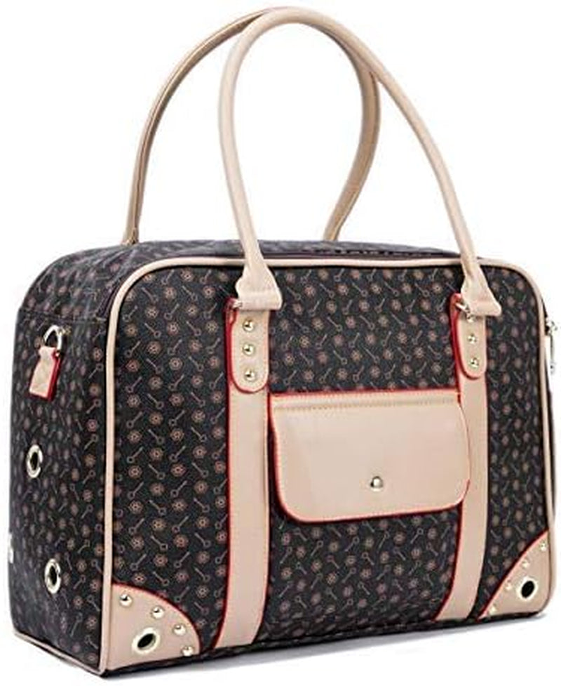 Pet Carrier Tote around Town Pet Carrier Portable Dog Handbag Dog Purse for Outdoor Travel Walking Hiking, Brown, 15.75''*11.81''*7.87''