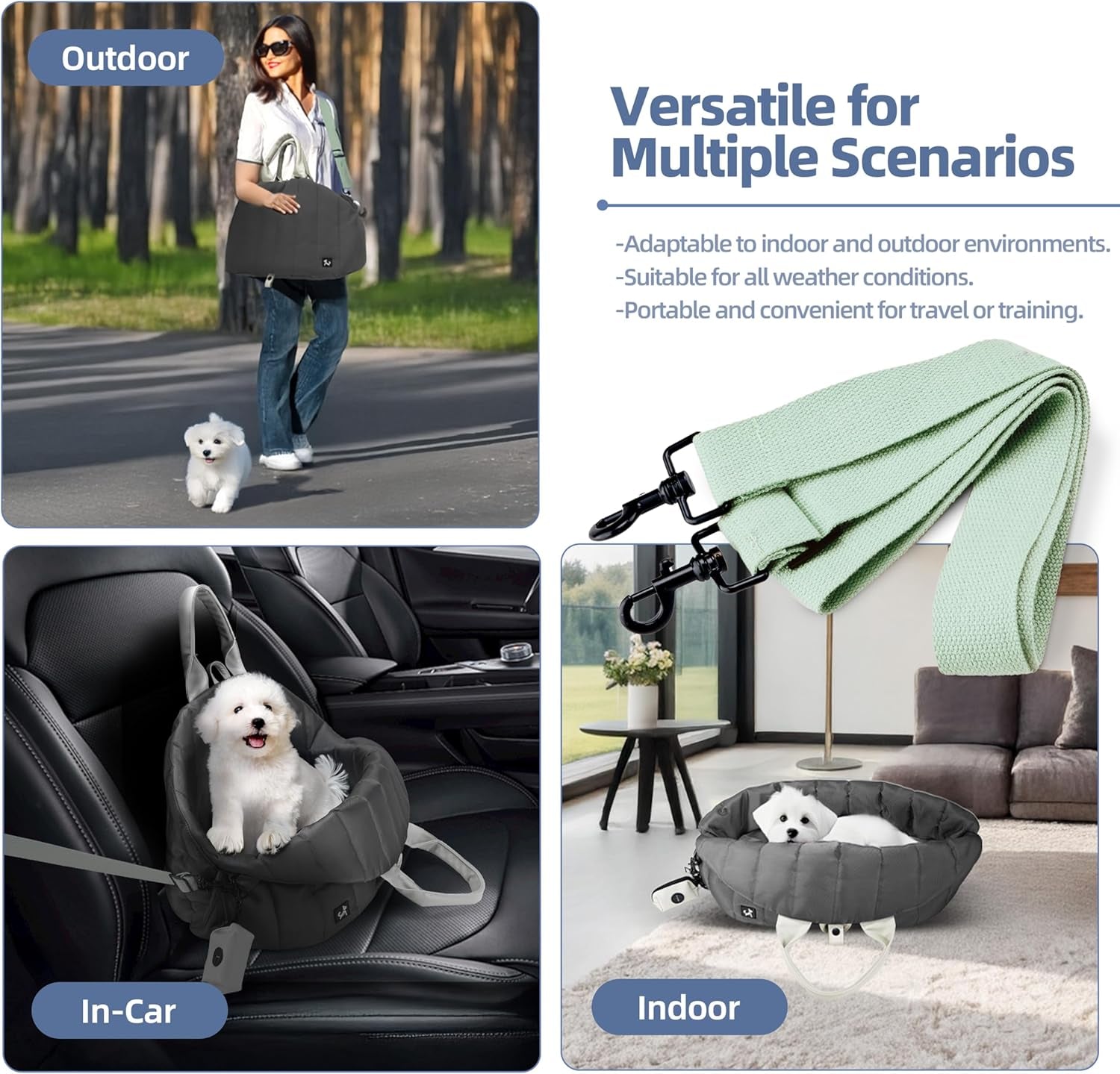 Dog Carrier for Medium Dogs, Travel Purse for Dogs up to 20 Lbs with Poop Bag Holder, Dog Collar Clip, Double-Sided Pad, Adjustable Leash, Waterproof Washable Bag, Monet Grey