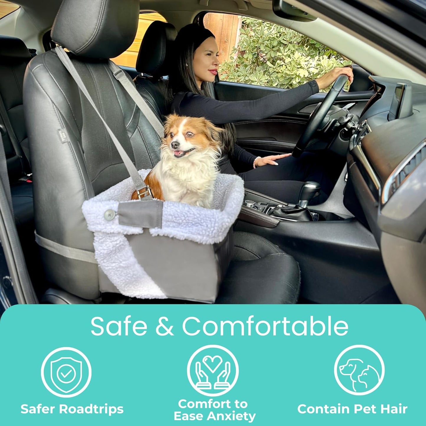 Deluxe Grey Dog Car Seat - Ultimate Booster Seat for Small Dogs Up to 18 Lbs with Safety Harness and Washable Comfort
