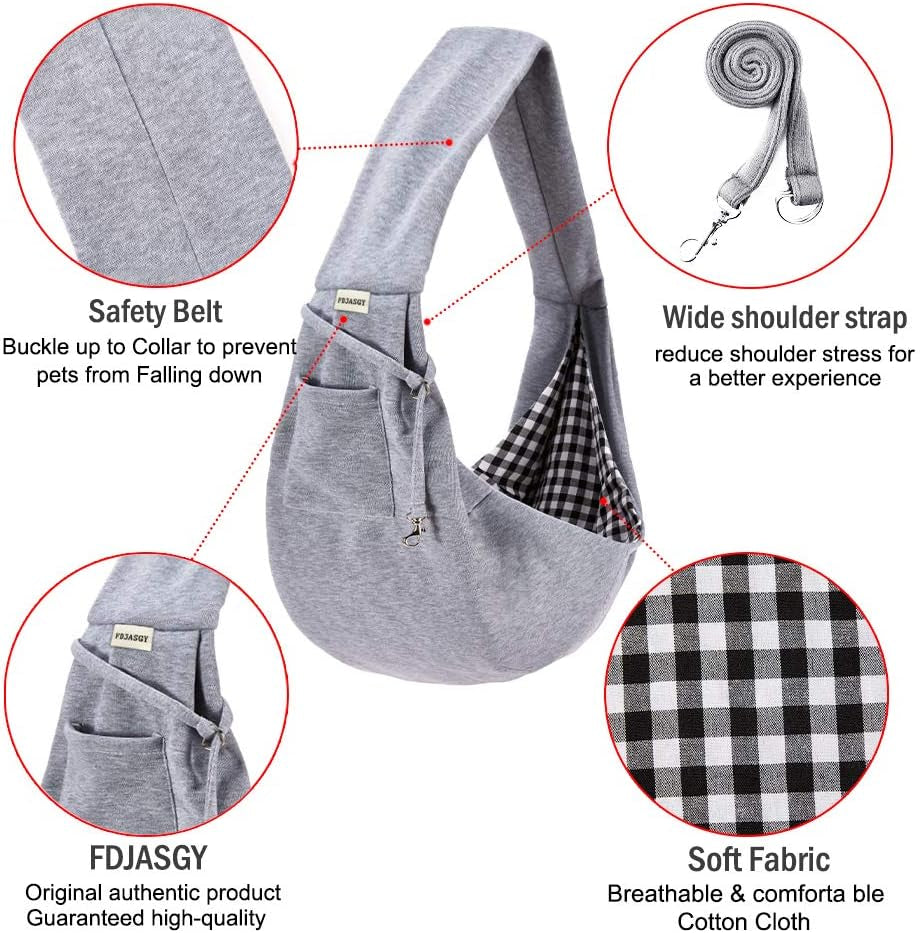 Cozy Charcoal Gray Small Pet Sling Carrier - Hands-Free Reversible Tote with Safety Belt & Pocket for Dogs and Cats on the Go