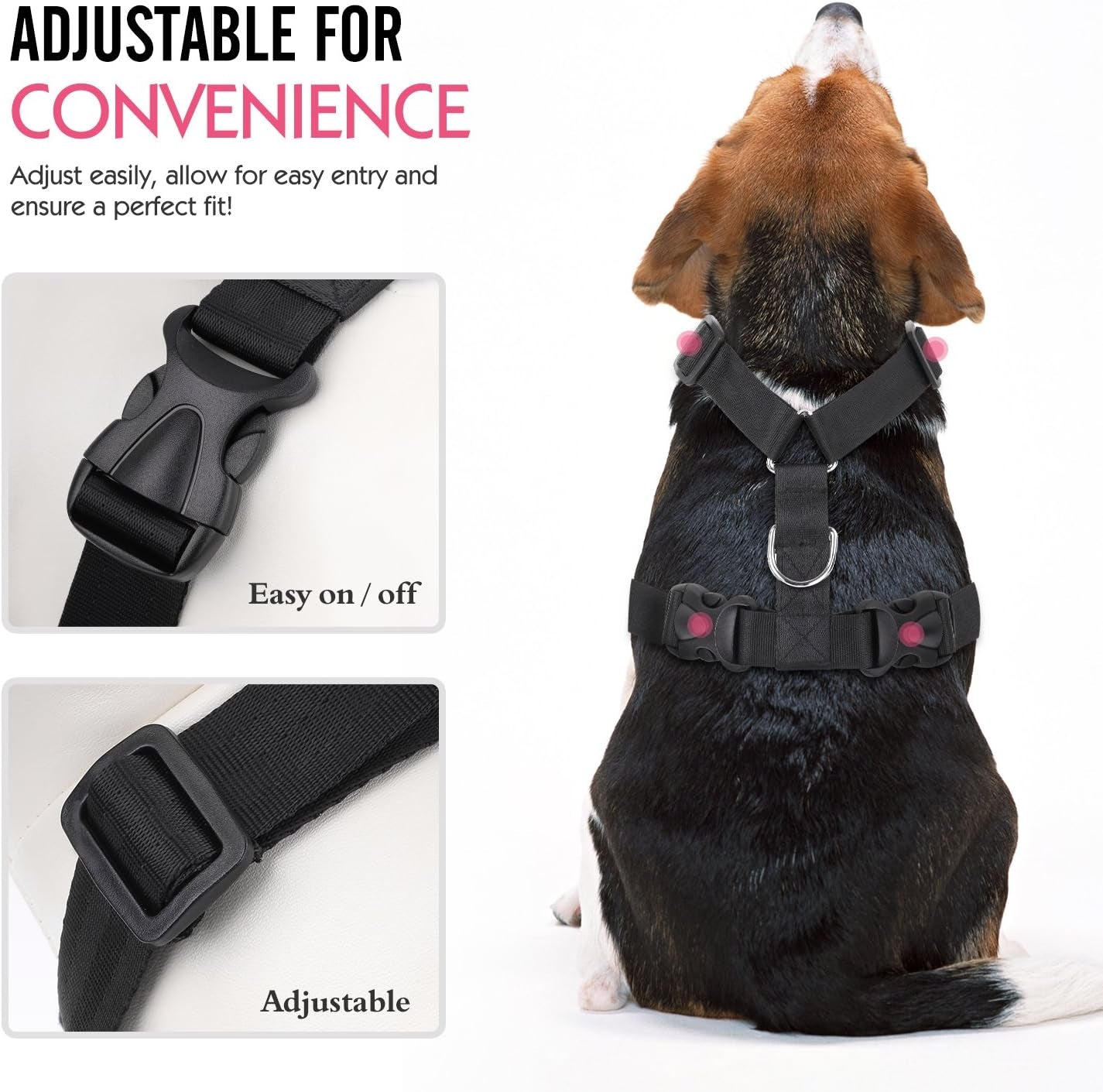 Dog Safety Vest Harness, Pet Car Harness Vehicle Seat Belt with Adjustable Strap and Buckle Clip, Easy Control for Driving Traveling Safety for Small Medium Dogs Cats, Small, Black