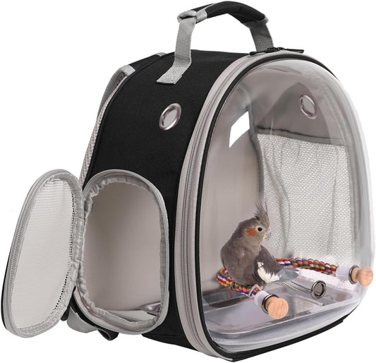 Stylish Small Bird Travel Backpack Carrier - Perfect for Parakeets, Cockatiels, and Budgies with Clear Bubble Window and Convenient Perch