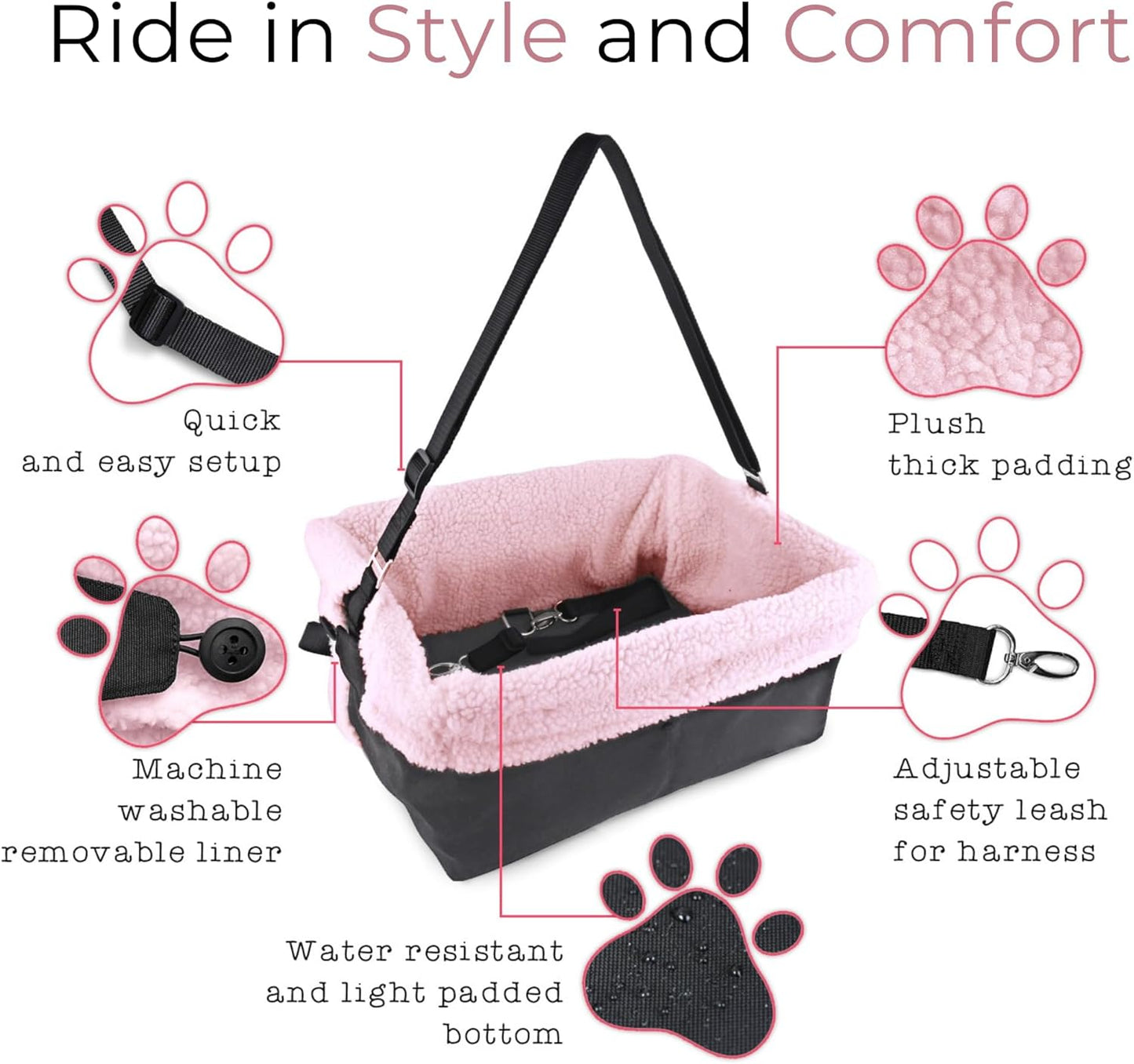 Deluxe Grey Dog Car Seat - Ultimate Booster Seat for Small Dogs Up to 18 Lbs with Safety Harness and Washable Comfort