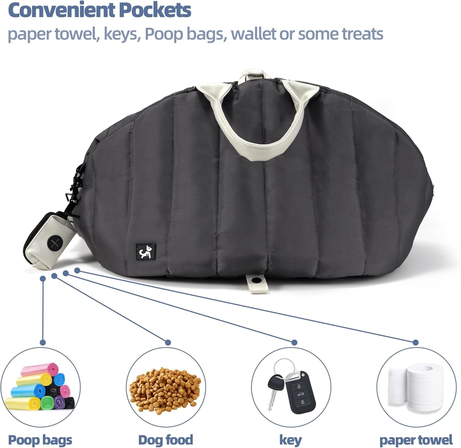 Dog Carrier for Medium Dogs, Travel Purse for Dogs up to 20 Lbs with Poop Bag Holder, Dog Collar Clip, Double-Sided Pad, Adjustable Leash, Waterproof Washable Bag, Monet Grey